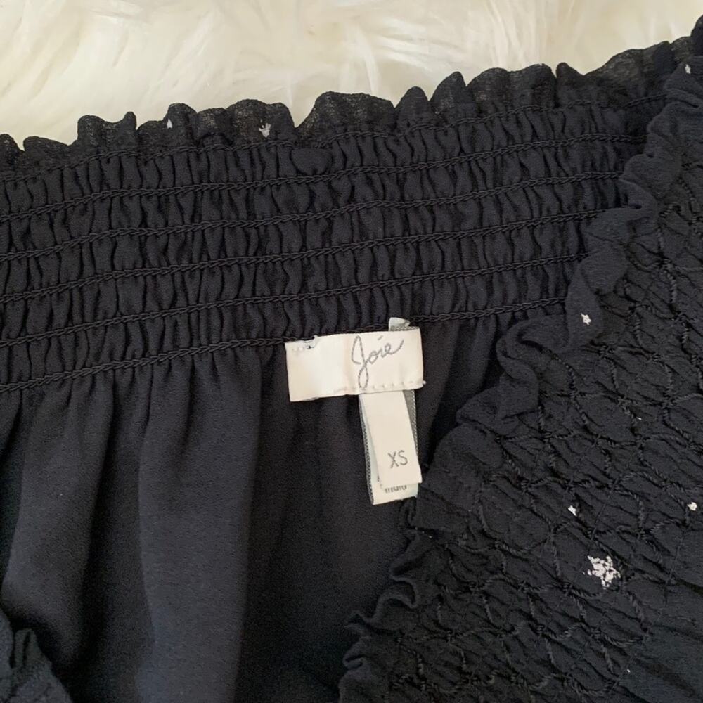 Joie off the Shoulder 100% Silk Celestial Black Ruched Blouse Top sz XS - Picture 6 of 8